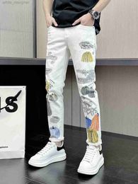 Designer Jeans for Mens 2024 New high-end slim fit small foot trend pumpkin print youth straight leg jeans men's casual long pants Fashion pants