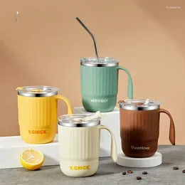 Mugs Stainless Steel Water Mug For Coffee Tea Milk Leakproof Cup With Straw Kitchen Drinkware Kids Adults