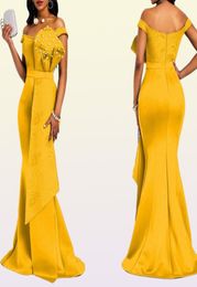 Yellow Dress Long For Women Off Shoulder Sexy Mermaid Beads Skinny Prom Floor Length Evening Dinner Wedding Party Maxi Dresses 2105372010