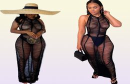Mesh Stacked Maxi Dress See Through Sexy Women Fashion Sleeveless Backless Spaghetti Strap Female Clubwear Skirts3278657