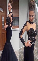 2019 Mermaid Prom Dress High Neck Appliques Long Sleeve Formal Holiday Wear Graduation Evening Party Gown Custom Made Plus Size9079751