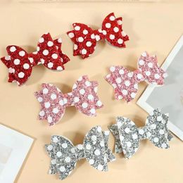 Hair Accessories 6PC 3 Colors Shiny Glittered White Polka Dot Bow Clips For Girls Kids Headwear Pin