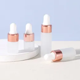 Storage Bottles 5Pcs 1ml 2ml 3ml 5ml Frosted Glass Dropper Empty Essential Oil Jars Vials With Pipettes Perfume