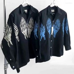 Men's Casual Shirts 2024ss WACKO MARIA Hawaii Men Woman White BlueGhost Claw Printing Summer Style Long Sleeve Top Tees