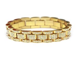 Gold Fully Iced Out Hip Hop CZ Bracelet Mens Miami Cuban bracelet Men039s Luxury Simulated Bling Rhinestones Fashion Bangles 206034001