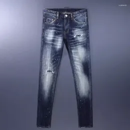Men's Jeans Streetwear Fashion Men Retro Blue Stretch Slim Fit Vintage Ripped Embroidery Designer Hip Hop Brand Pants Hombre