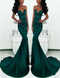 2019 Sexy Gorgeous Sweetheart Long Emerald Green Mermaid Evening Gowns Satin Fishtail Special Occasion Prom Dresses For Women Chea9373089