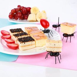 Forks 60pcs/lot Ant Toothpick Tableware For Party Decoration Dessert Pick Fruit Fork Cutlery Plastic Cake Creative Mini