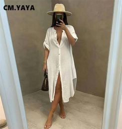 CMYAYA Women Solid Button Up Eleganter Bluse und Hemdstil Kleid 2205163835754