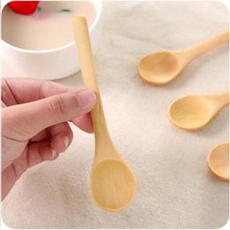 Spoons 5Pcs/set Small Wooden Spoon Long Handle Teaspoon Coffee Dessert Mixing Children Cutlery Kitchen Tools 12.8cm