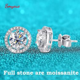 Smyoue 2CT Certified Stud Earrings for Women Platinum Plating Sterling Silver Diamond Ear Studs Wedding Fine Jewellery 240409