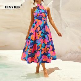 Casual Dresses Sexy Stand Up Collar Sleeveless Printed For Women Mid Length Dress 2024 Summer Lady Slim Party A-line Skirt Vestidos