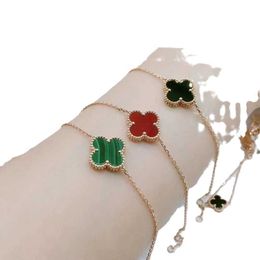 Designer High version VAN Four Leaf Grass Single Flower Bracelet Female V Gold Thickened Plating 18K Rose Lucky Double sided White Fritillaria With logo