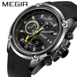Watches Megir Men Watch Top Brand Calendar Chronograph Waterproof Sport Male Clock Rubber Military Army Man Wristwatch Gift 2086