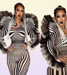 Fashion Zebra Pattern Jumpsuit Women Singer Sexy Stage Outfit Bar DS Dance Cosplay Bodysuit Performance Show Costume 2203228543170