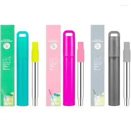 Drinking Straws Reusable Stainless Steel Metal Food-Grade Folding Keychain Set With Case Cleaning Brush