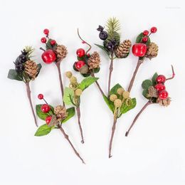 Decorative Flowers 5/10Pcs Mix Mini Artificial Berries Needles Pine Branch Christmas Tree DIY Wreath Gift Packaging Decorations Xmas Home