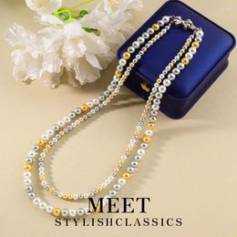 Pendant Necklaces Retro Double-layer Pearl Versatile High-end French Light Luxury Simple Commuting Long Stackable Necklace