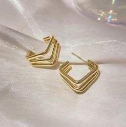 Hoop Huggie Gold Color Small Metal Earrings For Women Multi Layers Circle Square C Shape Geometric 2021 Trendy Fashion Jewelry2703971