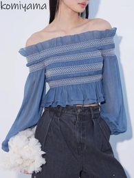 Women's Blouses Japan Sweet Contrast Blusas Slash Neck Shirts & Long Sleeve Camisas Tunic Ropa Mujer 2024 Spring Summer Tops