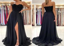 Black Chiffon Bridsmaid Dresses A Line Strapless Split Long Maid of Honor Gowns Appliqued Top Women Occasion Evening Prom Party Go6564951