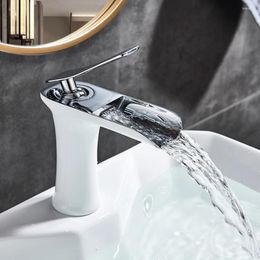Bathroom Sink Faucets Chrome White Basin Faucet Deck Mounted Waterfall Vessel Mixer Tap Single Handle Cold Water Bathtub