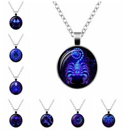 12 Zodiac Sign Pendant Necklace Glass Cabochon Double Galaxy Constellation Horoscope Astrology Necklace For Women Men Jewelry2728986