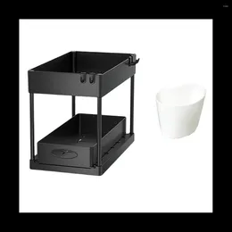 Kitchen Storage 2Pc Sliding Cabinet Organiser Drawer Under Sink Organisers And 2 Tier Multi-Purpose Bathroom