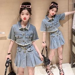 Clothing Sets Summer Teenage Girls Clothes Top Denim Shorts 2pcs Kids Girl Outfits 4 6 8 10 12 14 15 Years Children Garments