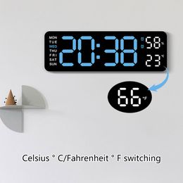 Large Digital Wall Clock 9Inch LED Alarm Clock Big Screen Calendar Temperature