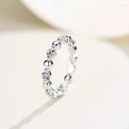 Cluster Rings S925 Silver Round Bead Diamond Ring Simple Little Red Book Stacked Jewelry Small And Versatile