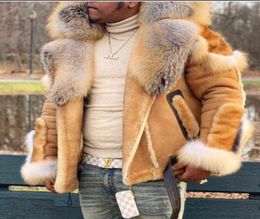 Men039s Wear Imitation Leather Plush Fur Coat Big Fur Collar Winter Collar And Long Sleeves Wool Liner Jackets Coats Y2112211627540