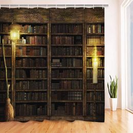 Shower Curtains Vintage Bookshelf Curtain Art Painting