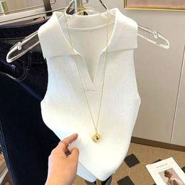 Women's T Shirts Sleeveless Knitting Pullovers Ladies Korean Clothing 2024 Solid Colour Tops Sweater Interior Lapping