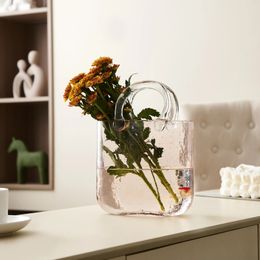 Portable Transparent Handbag Hydroponic Vase Home Decor Artistic Interior Ornament Office Desktop Decorations Glass Flowerpot 240329