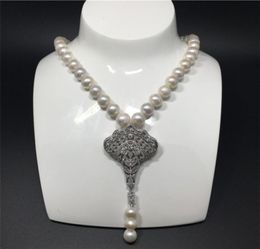 Natural 910mm white freshwater pearl micro inlay zircon accessories tassel necklace fashion jewelry8300263