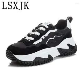 Casual Shoes LSXJK Genuine Leather Daddy Spring Autumn 2024 Ladies All-match Sneakers Women's Thick Sole Vulcanized Travel