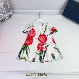 Basic & Casual Dresses Summer Children's Girls' Pure Cotton Big Flower Dress Short Sleeve Swing