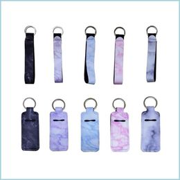 Keychains Marble Chapstick Holder Keychain Keyring Lanyard Wristlet Lipstick Sleeve Pouch Elastic Lip Balm Holster Fashion Travel Jew Dhacw