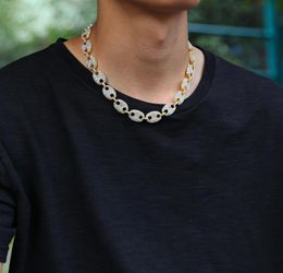 13mm Coffee Bean Link Rhinestone Necklace Hip hop Fashion Punk Choker Chain Bling Bling Charms Jewellery Men Jewelry8826802