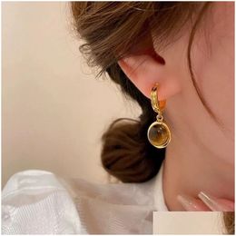 Dangle Chandelier 2024 New Fashion Trend Unique Design Elegant Delicate Vintage Amber Round 14K Yellow Gold Earrings Women Jewelry Par Dhhpn