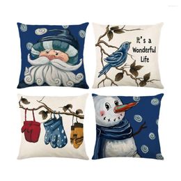 Pillow Christmas 45x45cm Flax Snowman Bird Cover Decor Ornament Gift Year Decoration