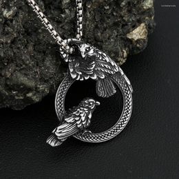 Pendant Necklaces Nordic Vikings Raven Necklace Fashion Odin Huginn And Muninn For Men Women Stainless Steel Charm Jewelry Gifts