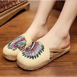 Casual Shoes Creative Ethnic Embroidered Female Lazy Slippers Womens Breathable Spring Summer