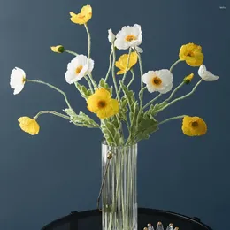 Decorative Flowers Decoration Gorgeous Realistic Flocking Stem Elegant Silk Plants Artificial Rhoeas Faux Bouquet Fake Poppies