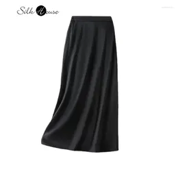 Skirts Women's Fashionable Black Skirt With Natural Mulberry Silk Satin Fabric That Is Glossy Comfortable Elegant And Gentle
