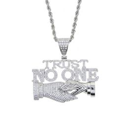 Chains Whole Design Gold Silver Plated Letter TRUST NO ONE Charm Pendant With Long Rope Chain Necklace For Men Hip Hop Jewelry5057370