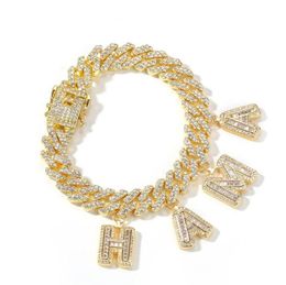 Custom Name Baguette Letters With Link Miami Cuban Link Chain Bracelet For Men Women Hip Hop Bling Bling Jewelry191s9162745