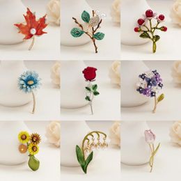 Brooches Vintage Flower Leaves Pearl Brooch Pins Plant For Women Fashion Jewellery Party Clothing Accessories Elegant Female Gift