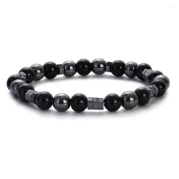 Strand Natural Black Obsidian Hematite Beads Bracelets Fashion Jewellery Magnetic Elastic Health Protection Men Jewelry Pulsera Hombre